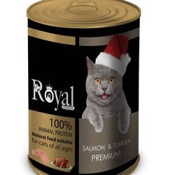 کنسرو مخصوص گربه با طعم سالمون و بوقلمون 380 گرمی Royal coco