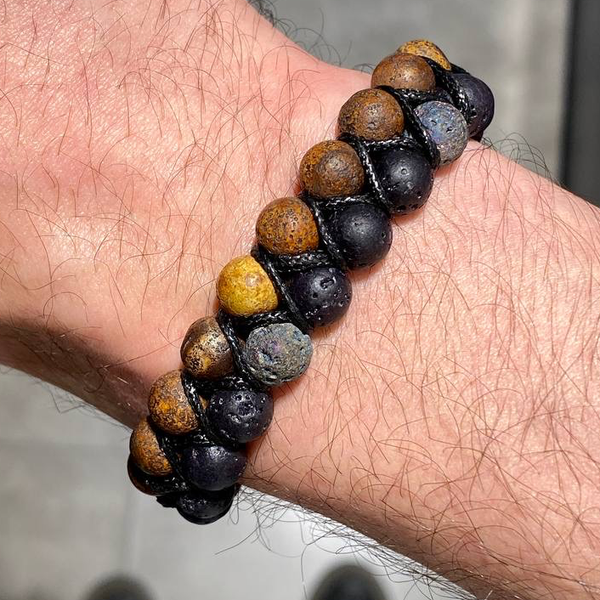 دستبند دو ردیفه جاسپر چوبی و لاوا