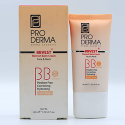 کرم پوشاننده و مرطوب کننده رنگی صورت پرودرما فاقد چربی با SPF40 "کرم BB" "مناسب پوست‌های چرب و حساس"