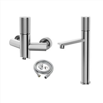 ست شیرآلات کسری مدل کراون رنگ کروم مجموعه 3 عددی(روشویی پایه بلند)