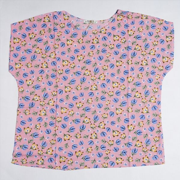 تیشرت نخی رنگ صورتی طرح دار