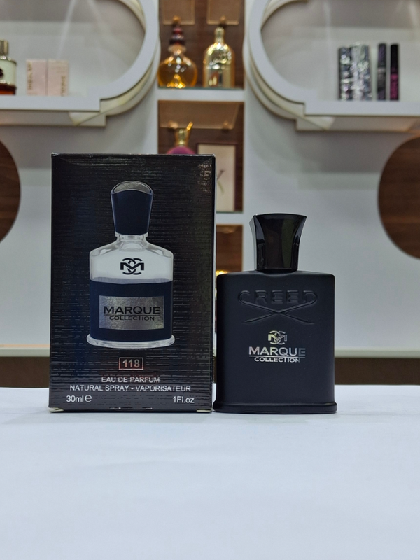 ادکلن مردانه فراگرنس ورد مارکویی کالکشن کرید اونتوس کد 118 (Fragrance world Marque Creed Aventus) حجم 30 میل