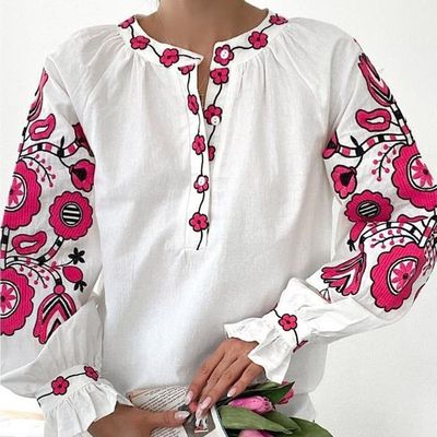 شومیز آستین گل صورتی