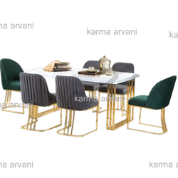 میز و صندلی ناهار خوری 6 نفره استیل لوتوس سبز و طوسی تیره 155*90*77 برند گالری آرشام 10 روز کاری تحویل میگردد