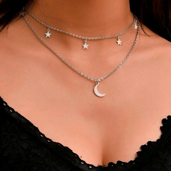 گردنبند دوزنجیرِ ماه و ستاره (متصل به هم) D0004
