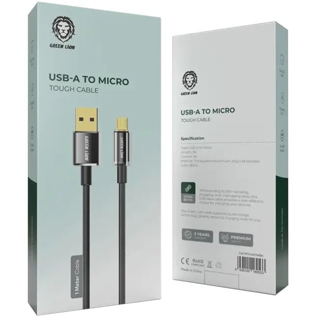 Green Lion USB-A To Micro Tough Cable 1m - Black
