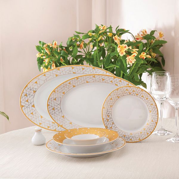 سرویس غذاخوری 35 پارچه چینی زرین ایران سری شهرزاد مدل ژئومتریکال درجه یک