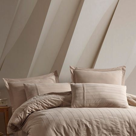 ست روتختی کاوری شش تکه گیپوردوزی شده نسکافه ای مدل Jasmin Bej برند Saheser ترکیه