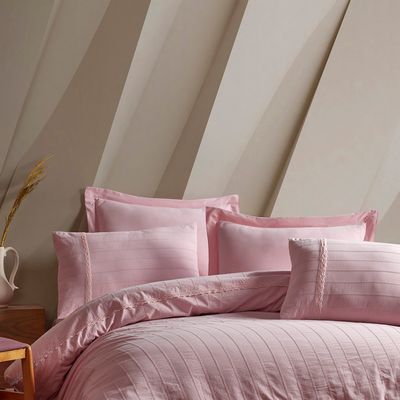 ست روتختی کاوری شش تکه گیپوردوزی شده صورتی مدل Jasmin Pudra برند Saheser ترکیه