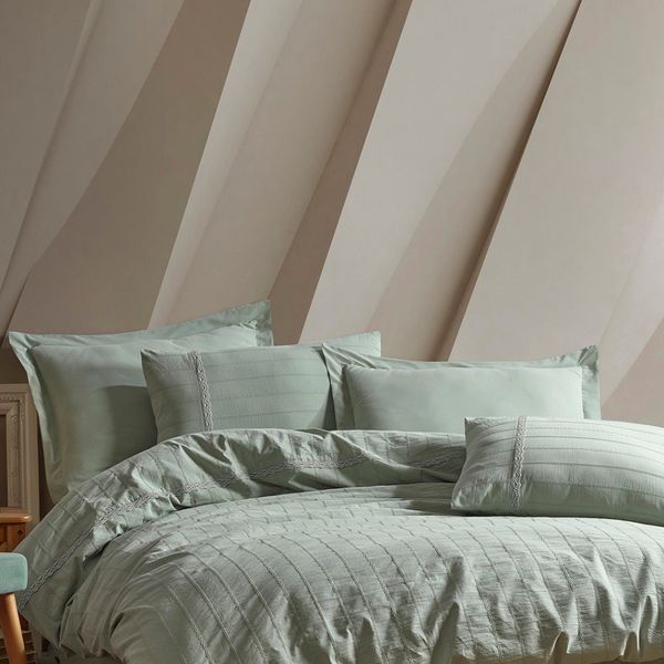 ست روتختی کاوری شش تکه گیپوردوزی شده سبز مدل Jasmin Yesil برند Saheser ترکیه