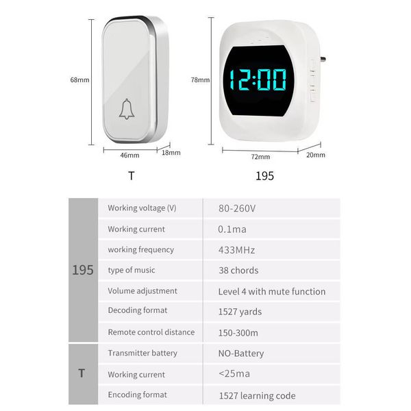 زنگ بی سیم مدل 2T195-BB مجموعه سه عددی