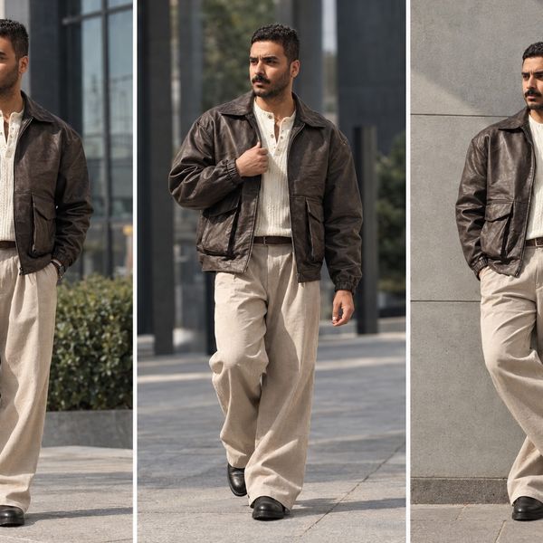 کت چرم قهوه ای