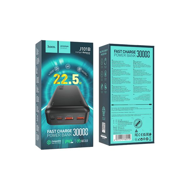 پاوربانک هوکو مدل J101B PD+QC3.0 22.5W ظرفیت 30000 میلی آمپر ساعت با گارانتی شرکتی