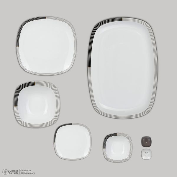 سرویس غذاخوری 27 پارچه چینی زرین ایران سری کواترو مدل وگاس اوریت درجه یک