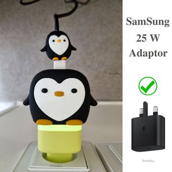 محافظ شارژر و کابل طرح پنگوئن مجموعه 4 عددی