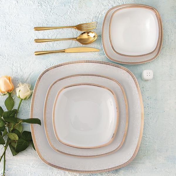 سرویس غذاخوری 27 پارچه چینی زرین ایران سری کواترو مدل ریوا درجه عالی