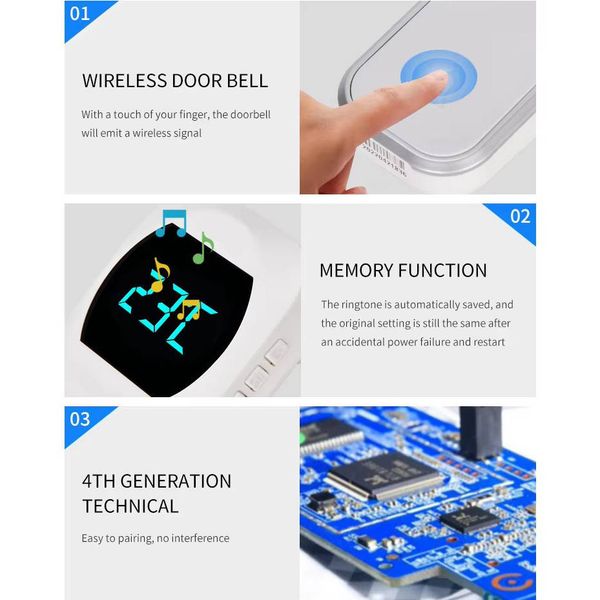 زنگ بی سیم مدل 2T195-BB مجموعه سه عددی