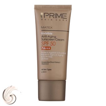 کرم ضد آفتاب بدون رنگ پرایم SPF50 ضد چروک و پیری، مناسب انواع پوست حجم 40 میلی‌لیتر