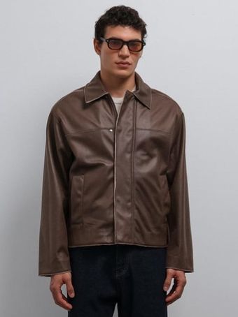 جکت چرم قهوه ای / باکسی / برند Antioch ترکیه