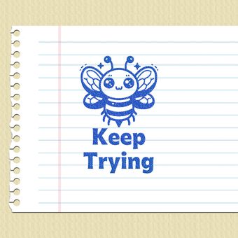 مهر تشویقی انگلیسی - keep trying زنبور سه رخ