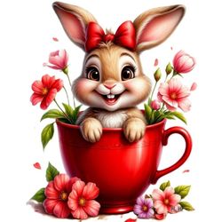 برچسب اتویی لباس یا استیکر حرارتی DTF طرح خرگوش و فنجان