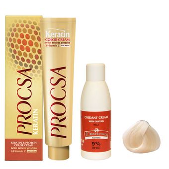 رنگ مو پروکسا سری Lighteners شماره 110 حجم 100 میلی لیتر رنگ روشن کننده طبیعی به همراه اکسیدان نه درصدی حجم 120 میلی لیتر