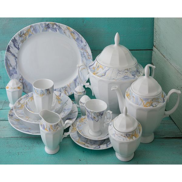 سرویس غذا خوری103 پارچه چینی زرین ایران مدل گلدستون سری نئوکلاسیک درجه یک