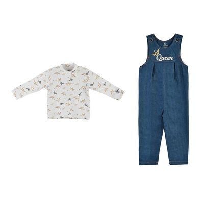 ست تی‌شرت آستین بلند و سرهمی دخترانه مدل MDSS-CH6511