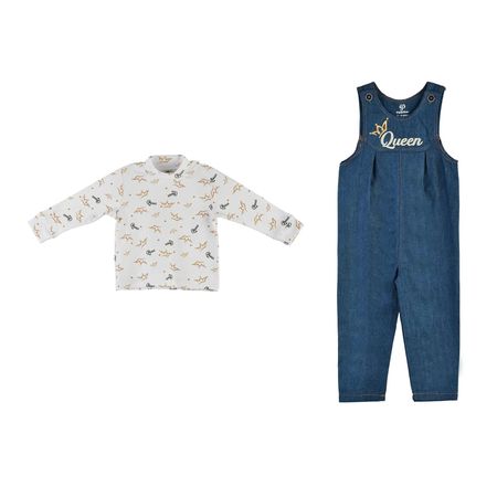 ست تی‌شرت آستین بلند و سرهمی دخترانه مدل MDSS-CH6511