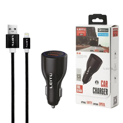 شارژر فندکی با کابل آیفون LEITU LC-C4 2USB 20W