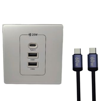 شارژر پریزی 20 وات مدل توکار به همراه کابل USB-C