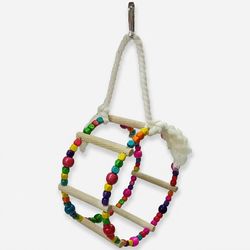 آویز قفس پرنده مدل چرخ‌وفلک چوبی با ابعاد 16x8x25 سانتی‌متر و وزن 72 گرم مناسب برای سرگرمی و آموزش پرندگان