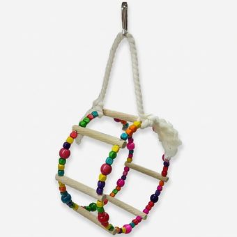 آویز قفس پرنده مدل چرخ‌وفلک چوبی با ابعاد 16x8x25 سانتی‌متر و وزن 72 گرم مناسب برای سرگرمی و آموزش پرندگان