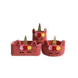 سبد قلاب بافی تریکو طرح خانواده یونیکورن کد 2 مجموعه 3 عددی