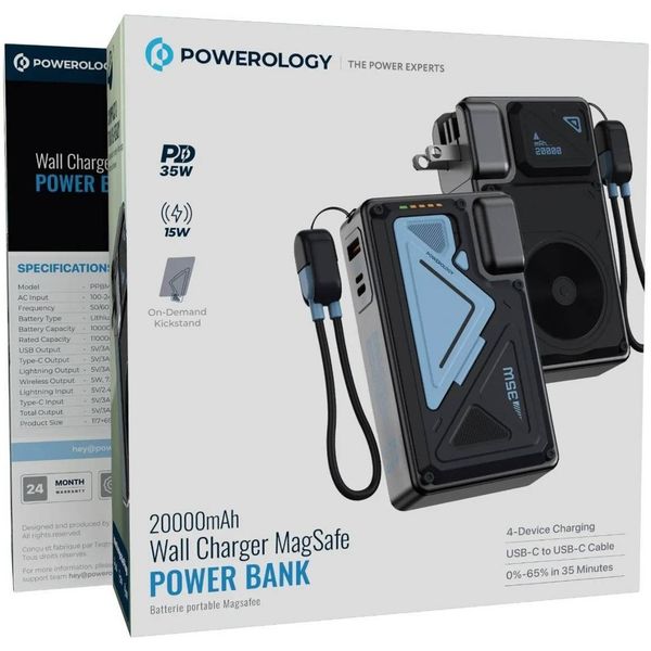 پاوربانک و شارژر دیواری Powerology مدل Wall Charger MagSafe ظرفیت 20000mAh- کد شناسه محصول:GL-1001