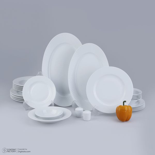 سرویس غذاخوری 28 پارچه چینی زرین ایران سری رادیانس مدل سفید درجه یک