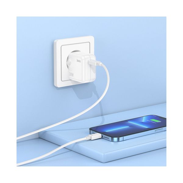 شارژر دیواری 30 وات هوکو مدل C112A PD به همراه کابل لایتنینگ با گارانتی شرکتی