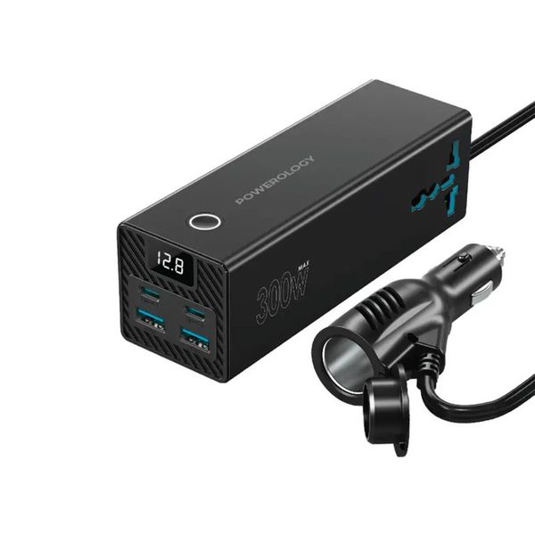 مبدل برق اینورتر و فندکی خودرو 300 وات پاورولوجی مدل PWCUQC038