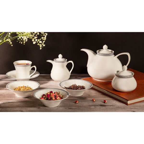 سرویس غذاخوری 108 پارچه 12 نفر چینی زرین ایران مدل وایت رز سری شهرزاد درجه یک