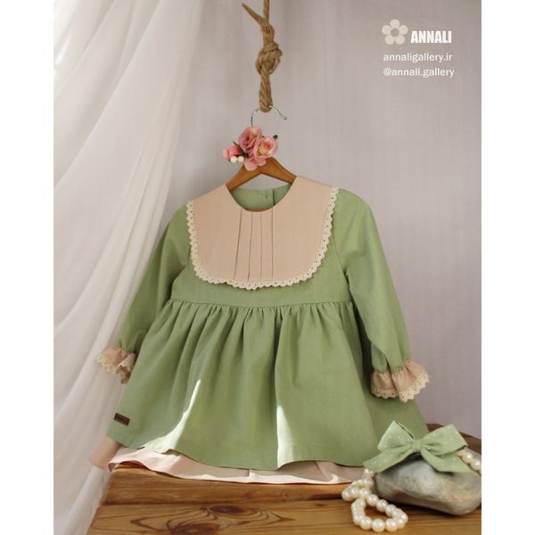 پیراهن مهگل رنگ مغز پسته ای