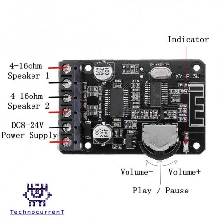 ماژول آمپلی فایر صوتی بلوتوث دار 20-10 وات مدل XY-P15W