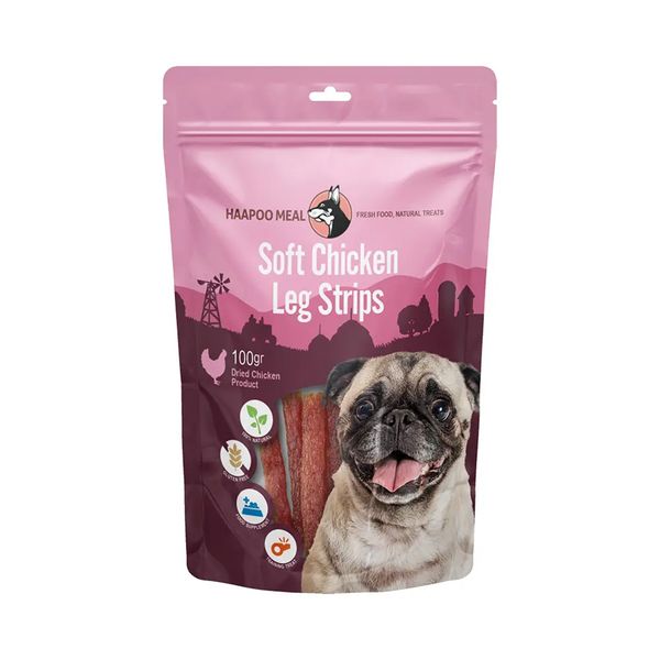 تشویقی سگ هاپومیل مدل استریپ نرم ران مرغ Soft Chicken Leg Strips وزن 100 گرم