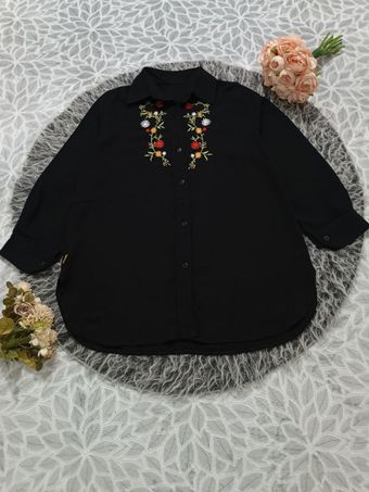 شومیز مانتویی مشکی سینه گلدوزی کد 270