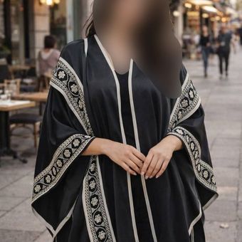 مانتو پانچ عبایی ساتن خرج کار هندی گل یاس س کد 113