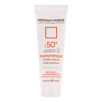 فلوئید ضد آفتاب بدون رنگ درماتیپیک مدل hydra cream محافظ UVA،UVB مناسب برای پوست خشک حجم 40 میلی لیتر