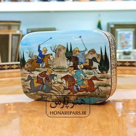 جعبه خاتم کاری اعلاء نقاشی مینیاتور چوگان هنر پارس