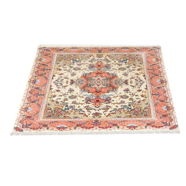 فرش ماشینی زانیس کد 503 طرح لچکی تبریز زمینه کرم