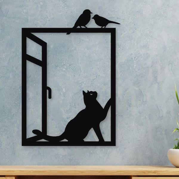 استیکر مدل چوبی گربه و پرنده کد T85