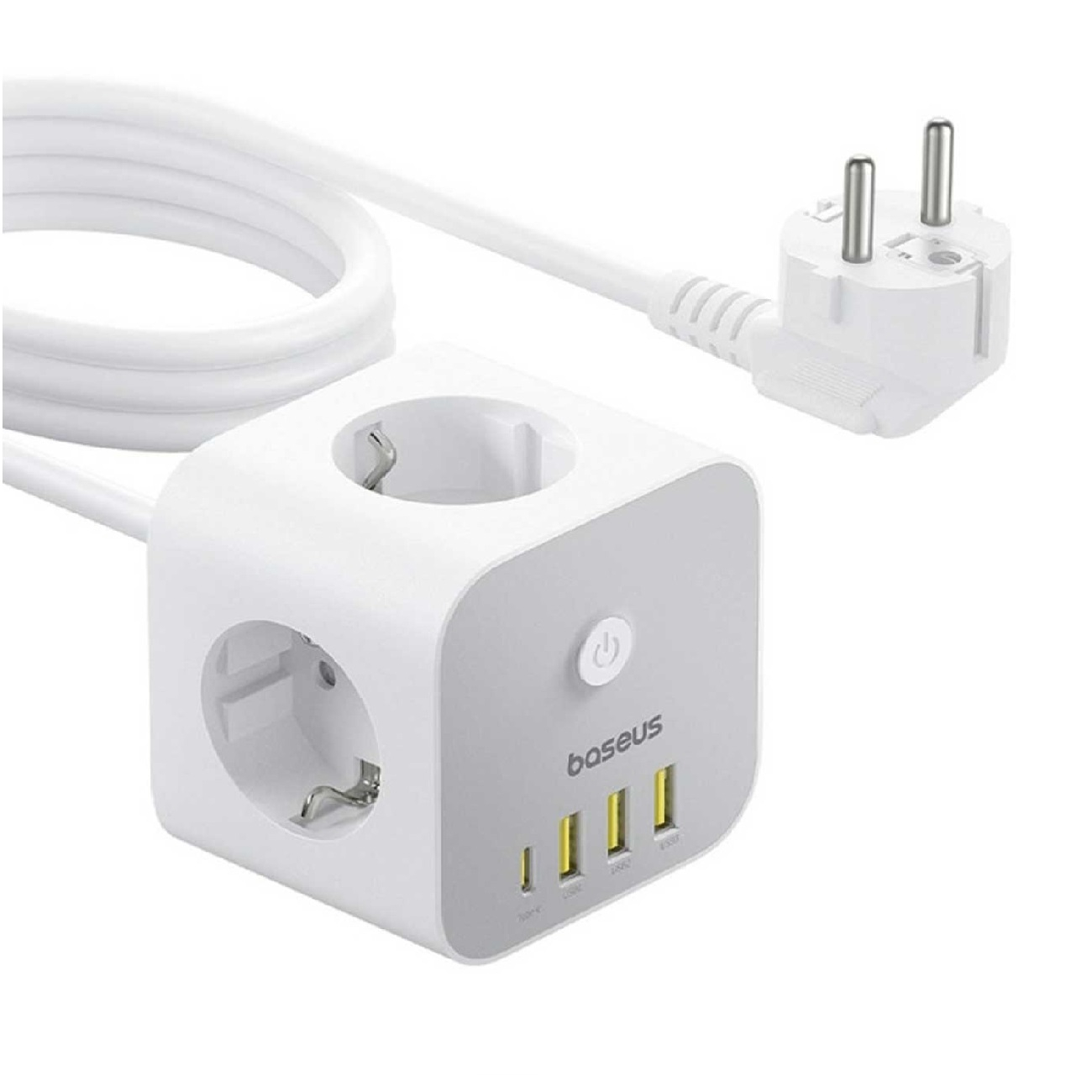 شارژر رومیزی و چندراهی برق 20 وات بیسوس مدل PowerCombo Cube E00066401213-00 S321A(محافظ ولتاژ)