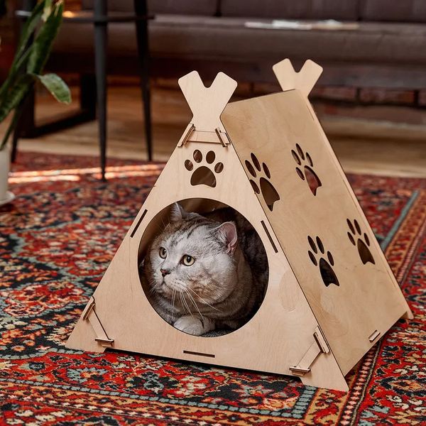 جای خواب سگ و گربه و خرگوش مدل لانه چوبی کد B20